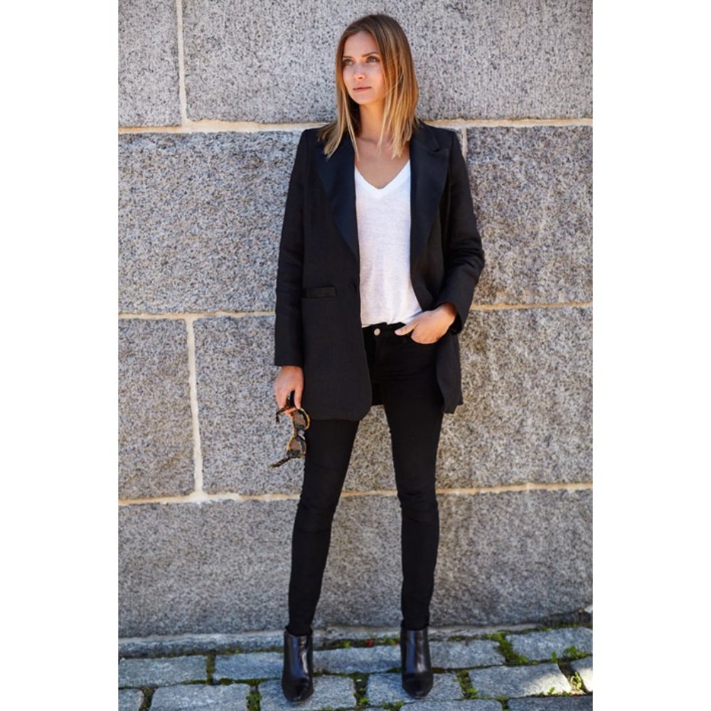 Emerson Fry Black Linen Silk Tux Jacket